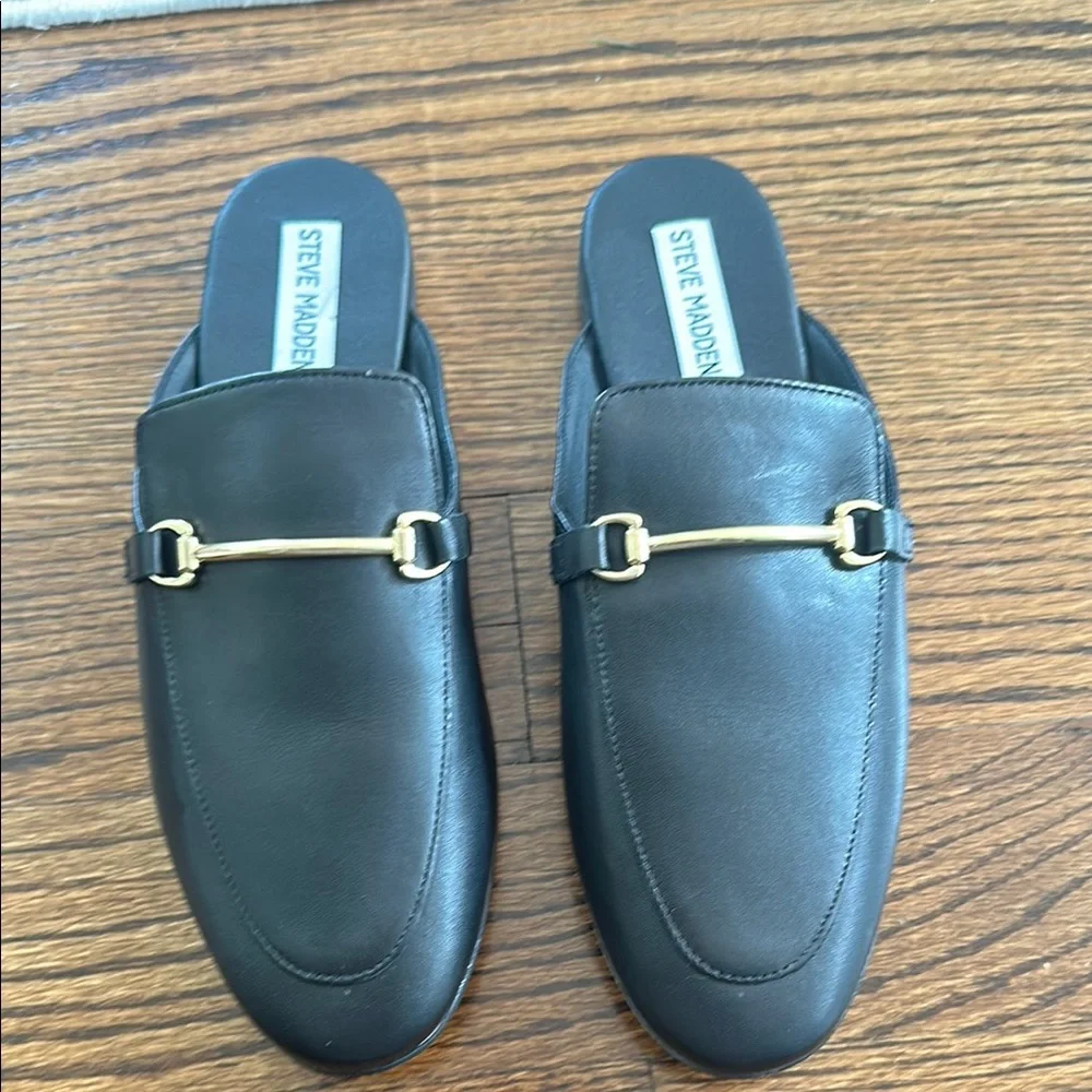NWOT Steve Madden Black Leather Mule Loafers Size 8 - Picture 1 of 5